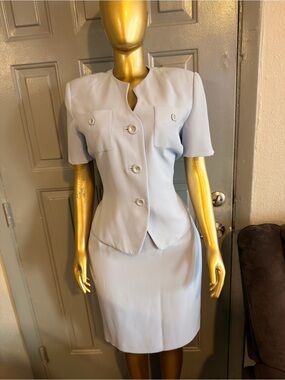 Le Suit Light Blue Two-Piece Skirt Suit